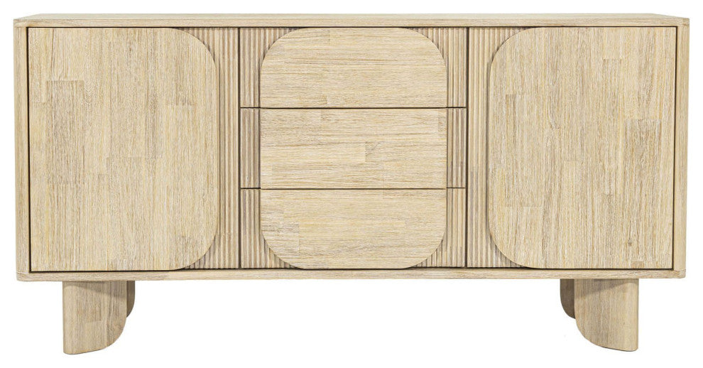 Haru 63" Wide 3-Drawers Sideboard, Beige