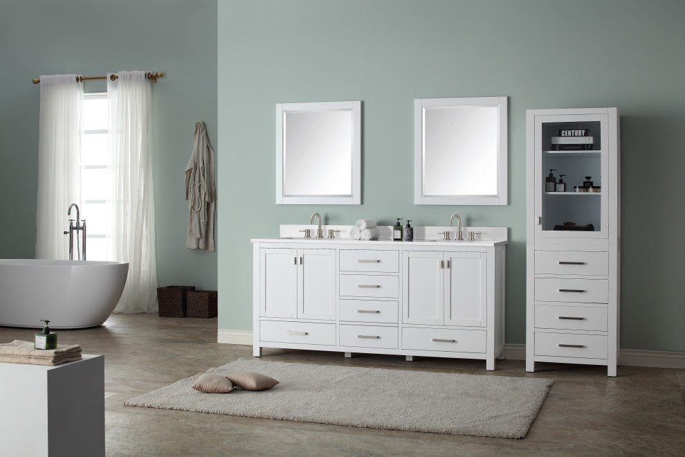 Avanity Modero 72" Double Vanity, White, Cala White Engineered Stone Top