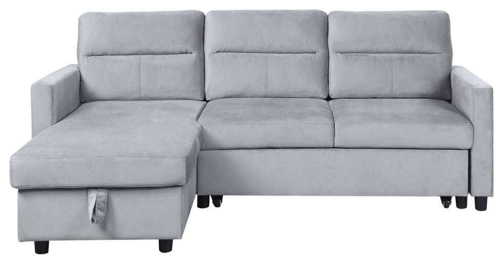 Ivy Light Gray Velvet Reversible Sleeper Sectional Storage Chaise SidePocket
