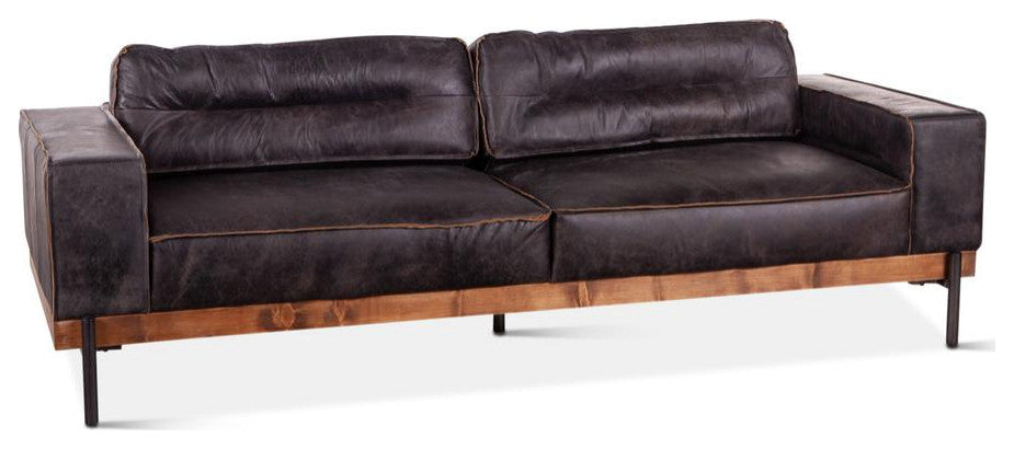 Chiavari Distressed Antique Ebony Leather Sofa