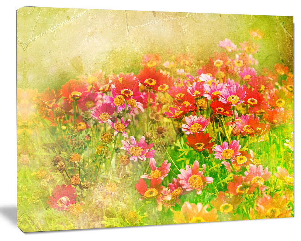 Colorful Spring Garden with Flowers, Large Floral Canvas Artwork, 60"x28"