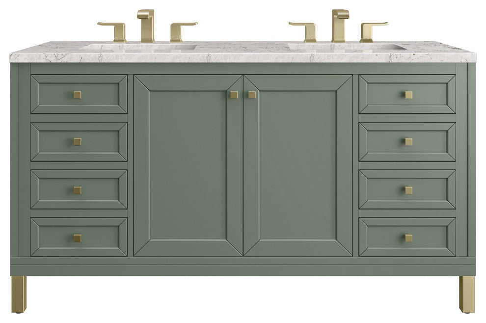 Chicago 60" Double Vanity, Smokey Celadon, Eternal Jasmine Pearl Quartz