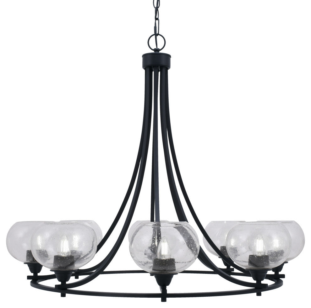 Paramount Uplight 8-Light Chandelier, Matte Black, 7" Clear Bubble Glass