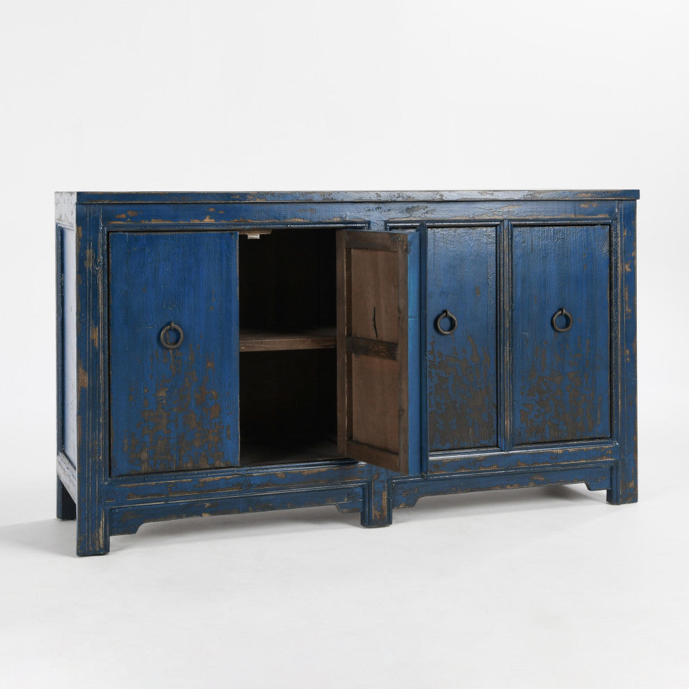 Kosas Home Amherst Reclaimed Pine 4Dr Cabinet, Royal Blue