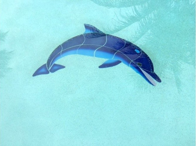 Down Swimming Dolphin Ceramic Swimming Pool Mosaic 36"x23", Grey