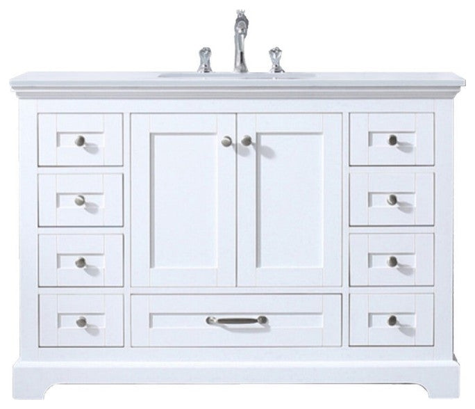 Dukes 48" White Single Square Sink Vanity with Quartz Top, No Mirror