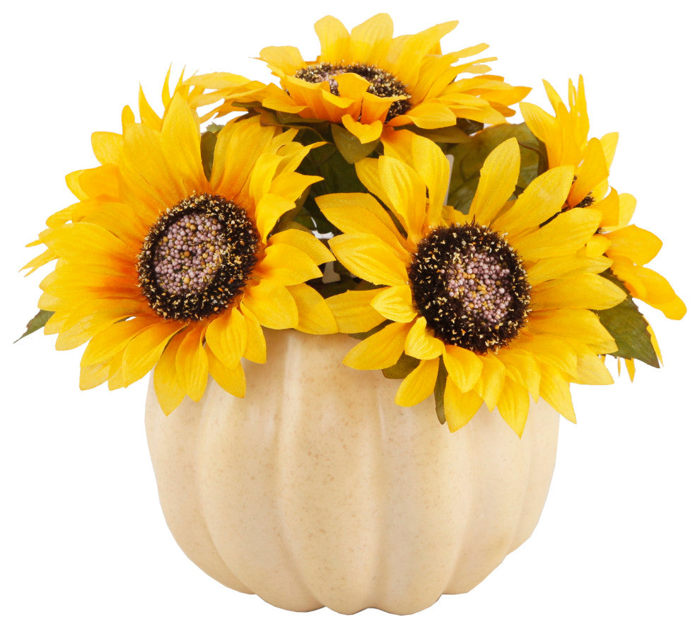 10" Yellow Sunflowers In Pumpkin