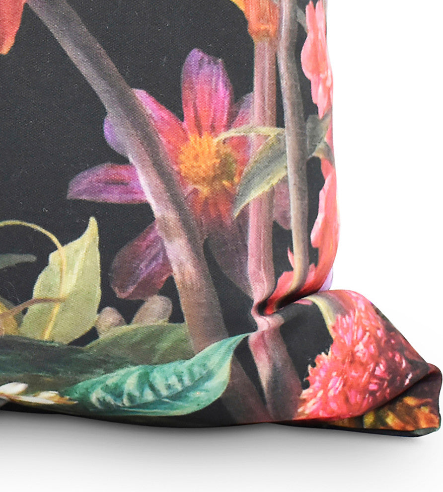 Color Me Floral Black Floral Print Decorative Outdoor Throw Pillow, 20"