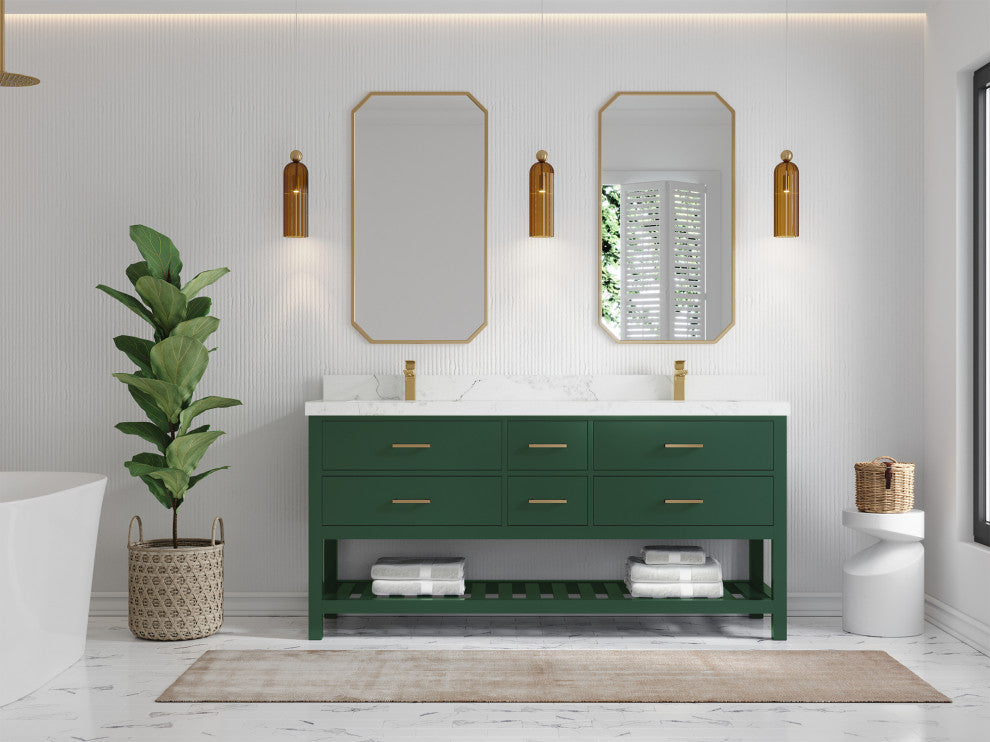 Parker 72 Double Sink Bath Vanity in Lafayette Green  2" Calacatta Nuvo