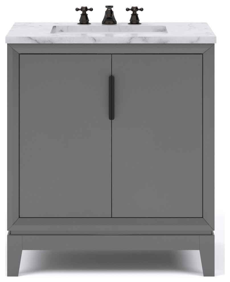 Elizabeth 30" Single Sink Carrara White Marble Vanity, Cashmere Gray