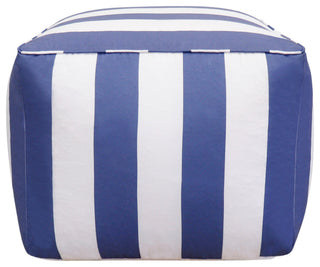 Pasargad Home Galaxy Collection White/Blue Poly Fabric Striped Pouf