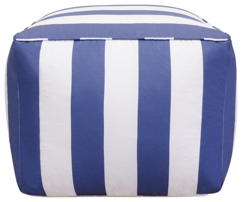 Pasargad Home Galaxy Collection White/Blue Poly Fabric Striped Pouf