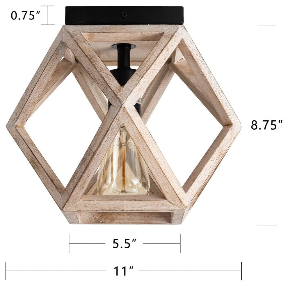 Industrial Wood Flush Mount Ceiling Lamp Farmhouse Close to Ceiling Lighting Fix