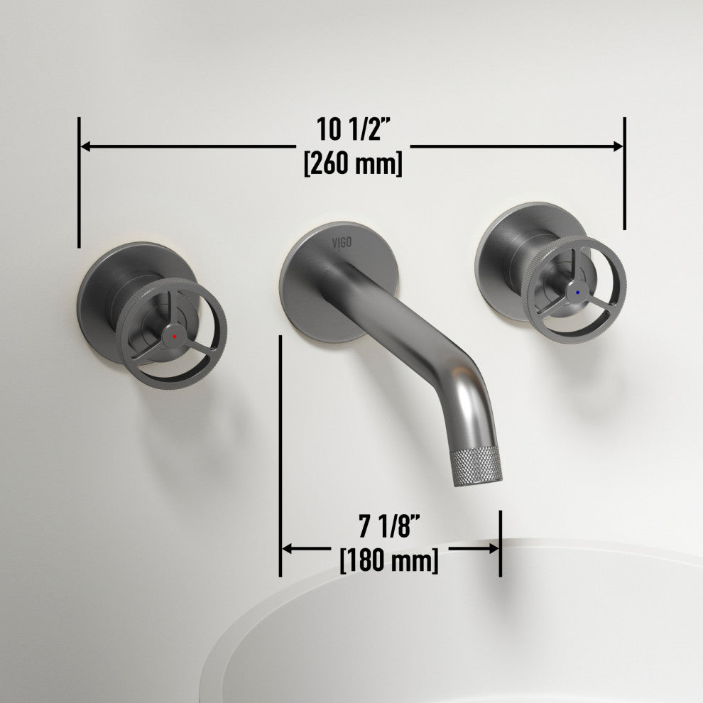 VIGO Cass 3" H 2-Handle Wall Mount Bathroom Faucet, Brushed Nickel