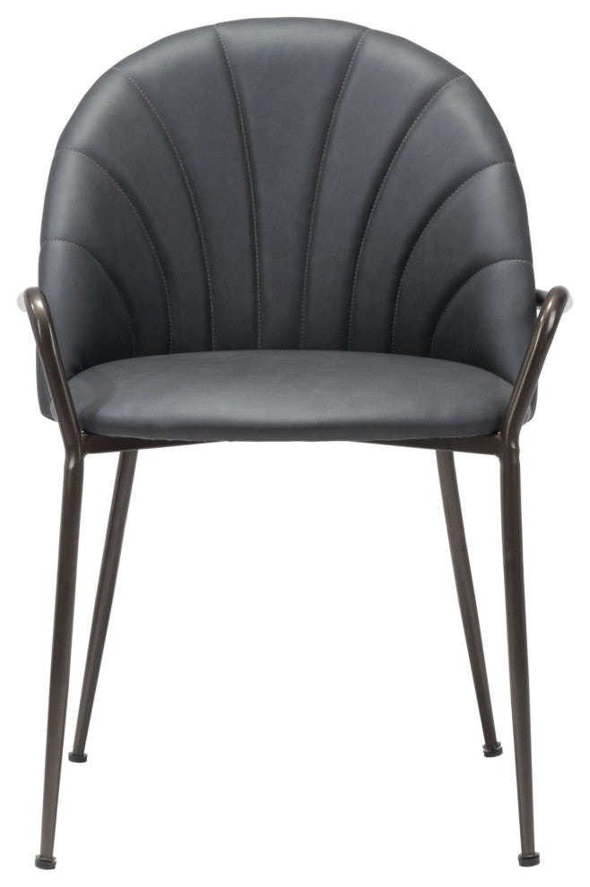 Dining Chair, Set of 2, Faux Vinyl Leather, Steel, Gray, Brown, Cafe
