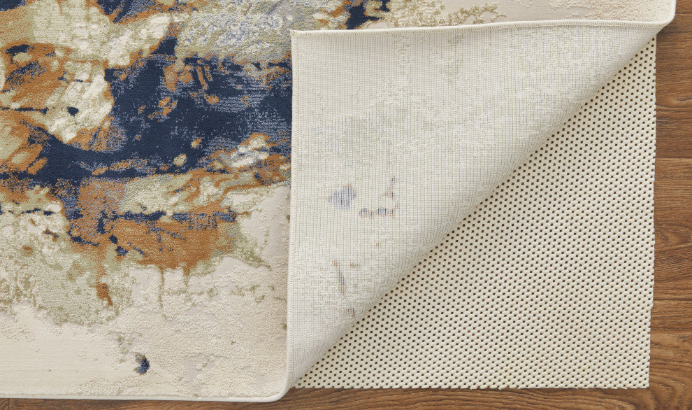 Takara Modern Abstract, Blue/Orange/Ivory, 10'x13'2" Area Rug