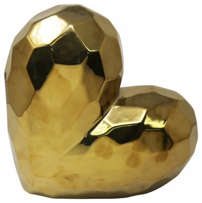 Antiqued Ceramic Heart Shaped Sculpture, Gold