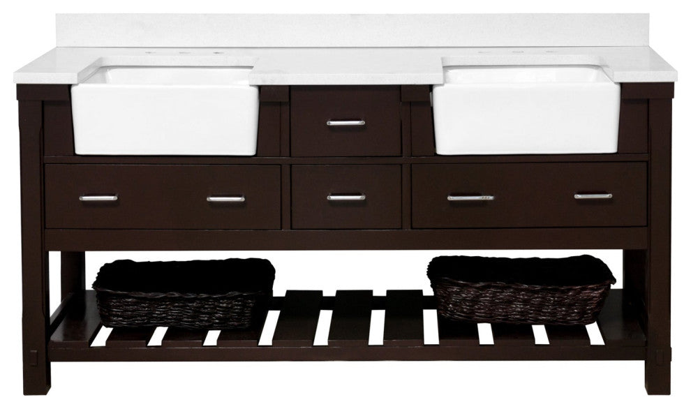 Charlotte 72" Bathroom Vanity, Chocolate, Quartz