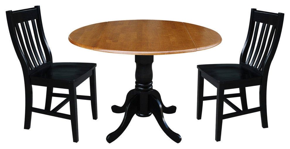 42" Dual Drop Leaf Table With 2 Slat Back Dining Chair