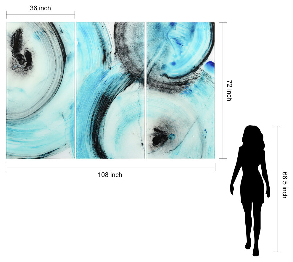 "Ripple Effect " Frameless Free Floating Tempered Glass Graphic Wall Art Set