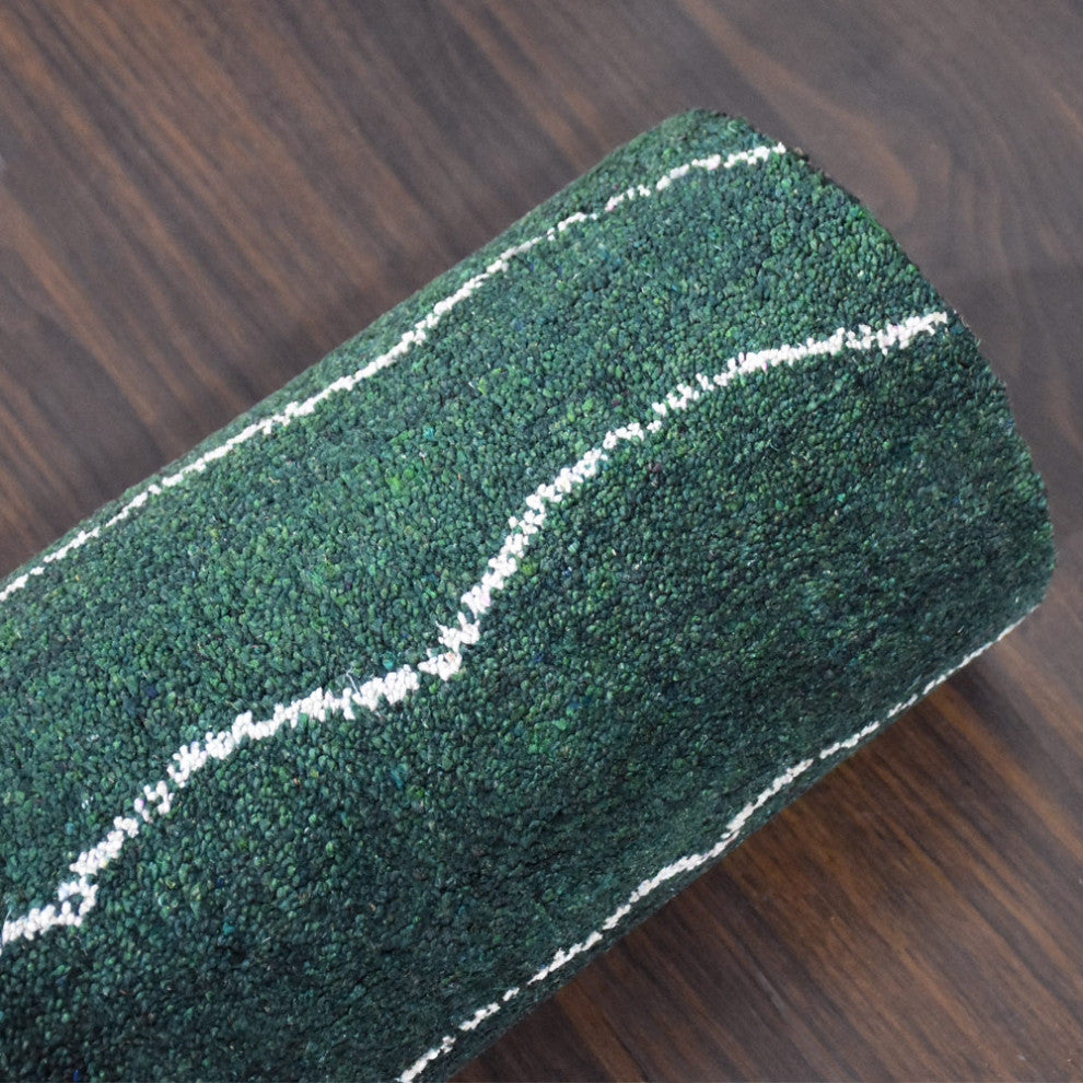 HAND KNOTTED LOOM SILK AREA RUGS-5'x8',Rectangle,Dark Green White,Contemporary