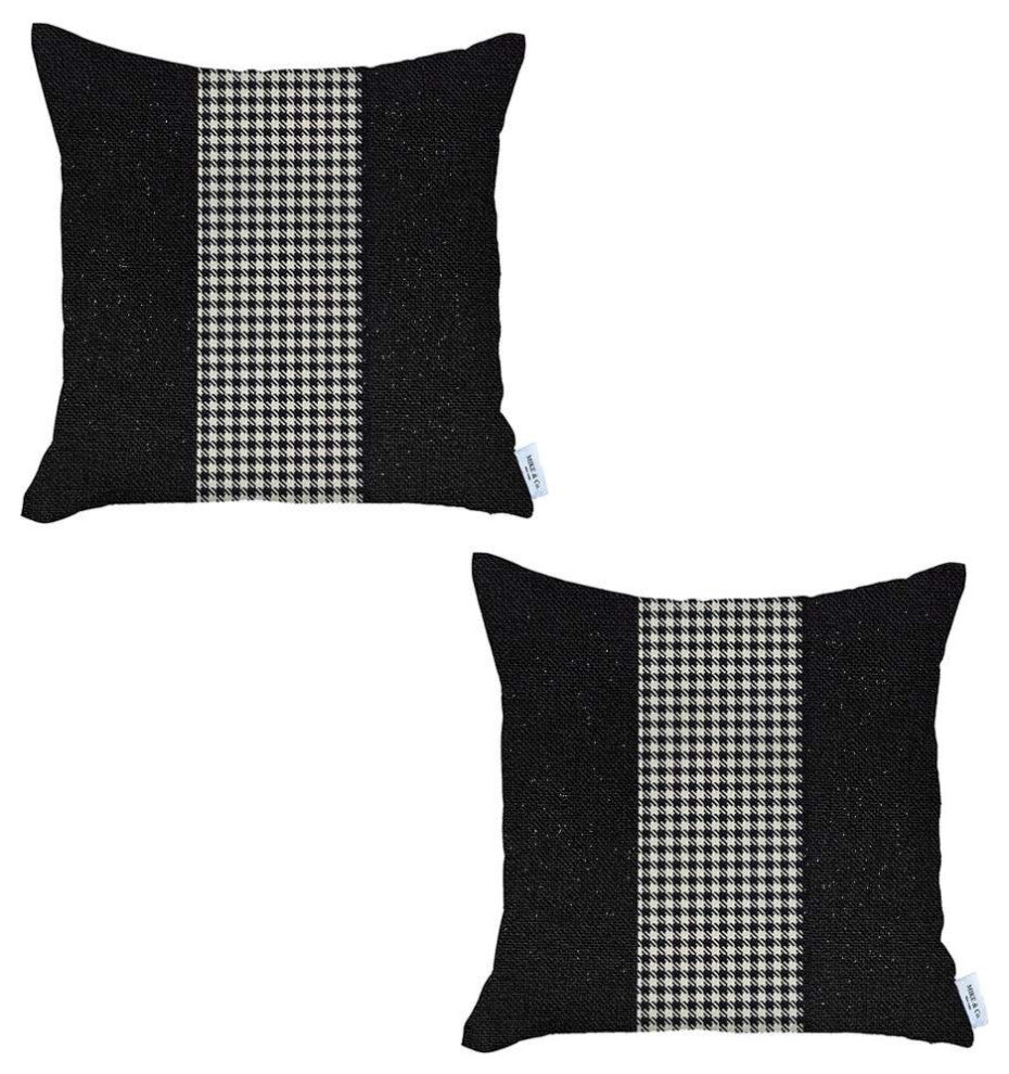 Set of 2 Black and White Houndstooth Pillow Covers