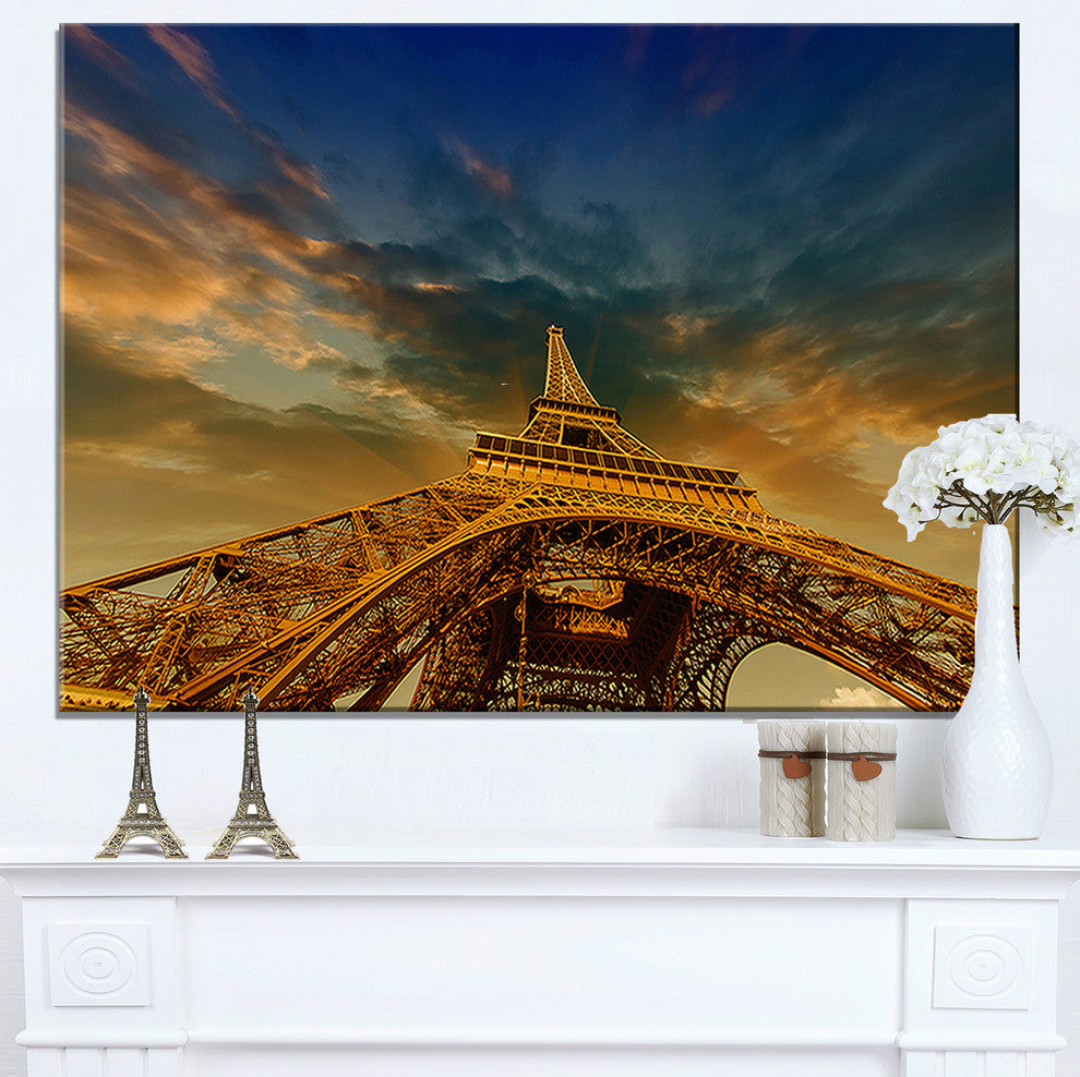 "Dramatic Sky Above Paris Eiffel Tower in Paris" Cityscape Art, 40"x20"