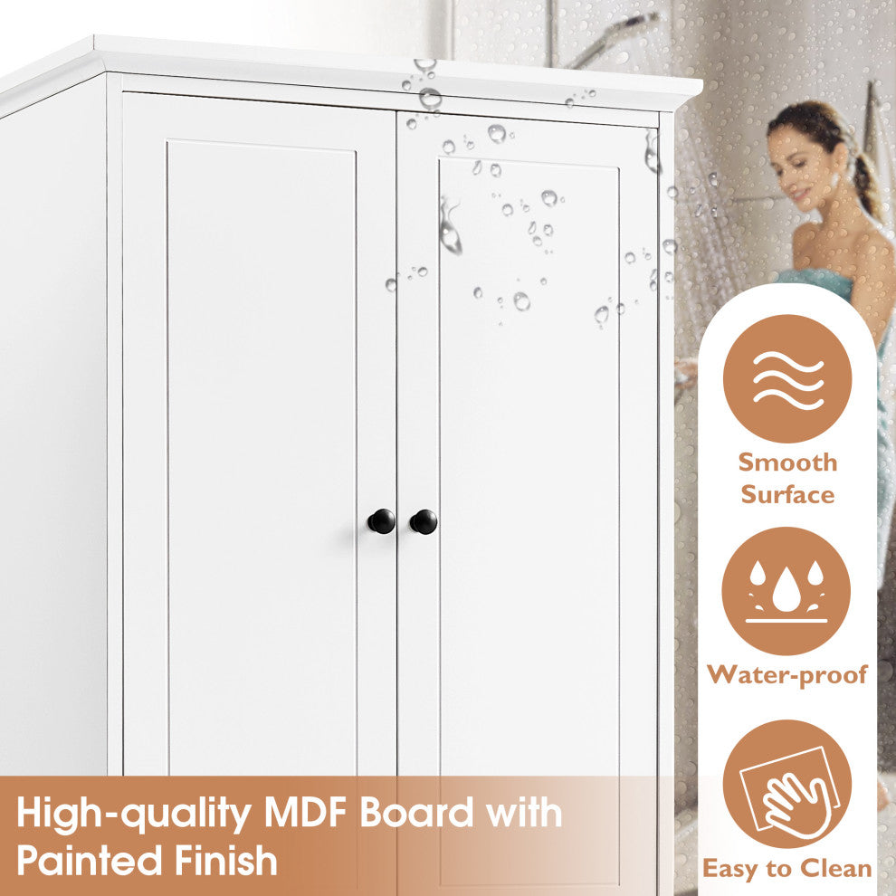 24 in. W x 68 in. H MDF Bathroom Storage Cabinet with Two Doors and Four Drawers, White