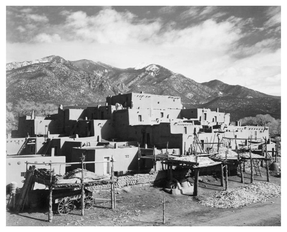"City, mountains, Taos Pueblo National Landmark, 1941" Paper Art, 24"x20"