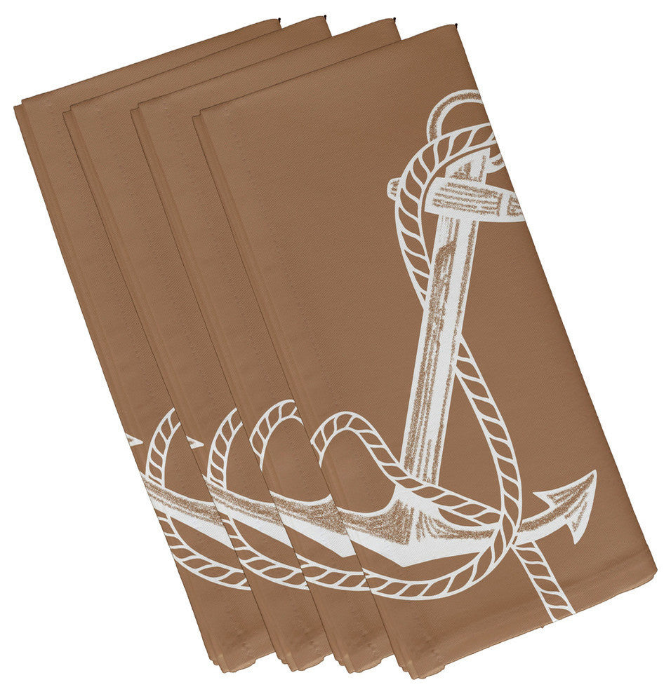 Anchored, Geometric Print Napkin, Taupe And Beige, Set of 4