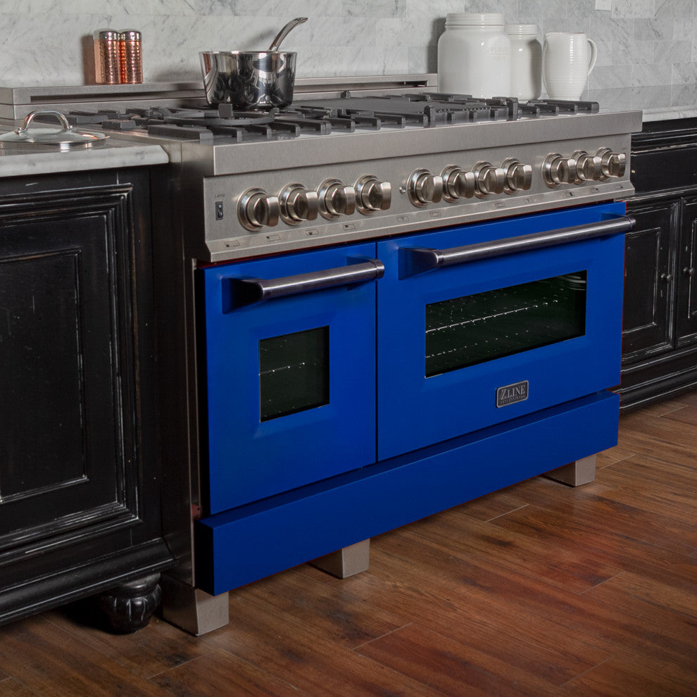 ZLINE 48" Dual Fuel Range, DuraSnow With Blue Matte Door RAS-BM-48