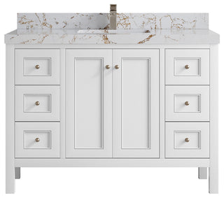 Nashville 48" Single Sink Bath Vanity, White 2" Viola Gold