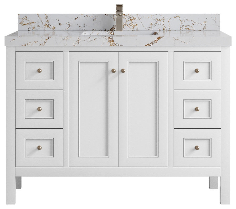 Nashville 48" Single Sink Bath Vanity, White 2" Viola Gold