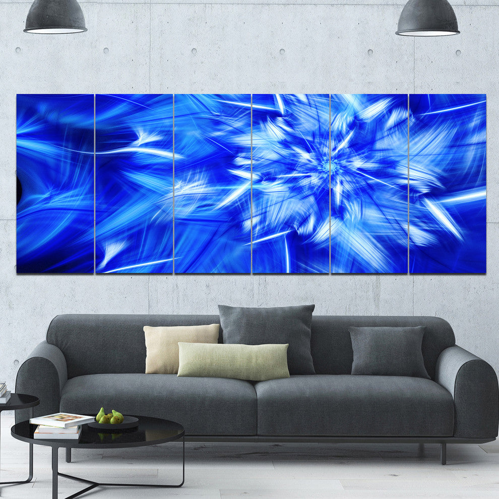 Rotating Bright Blue Fireworks, Floral Canvas Art Print, 70"x28", 6 Panels