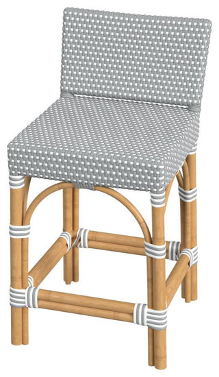 Serienna Rectangular Rattan Low Back 24.5 Counter Stool, Gray and White