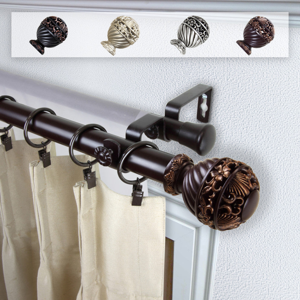 Stefan 1" Double Curtain Rod, Mahogany, 48-84"