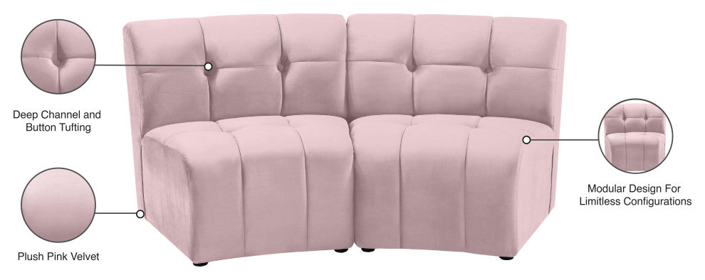 Limitless Velvet Upholstered 2-Piece Modular Sectional, Pink