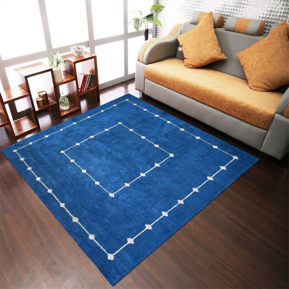HAND KNOTTED LOOM SILK ECO-FRIENDLY AREA RUGS -8'x8', Square, Blue, Contemporary