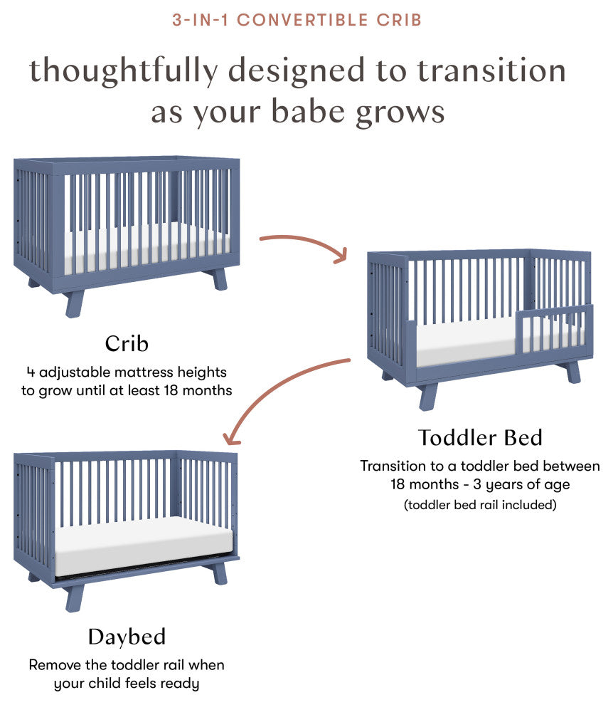 Hudson 3-in-1 Convertible Crib With Toddler Bed Conversion Kit, Cove Blue