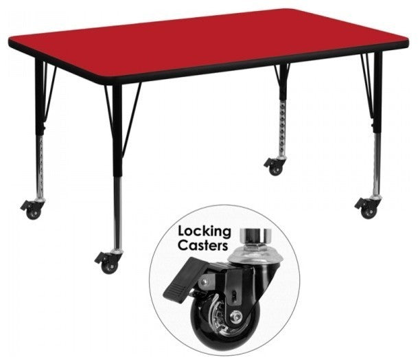 Mobile 36''W x 72''L Rectangular Red HP Laminate Table - Adjustable Legs