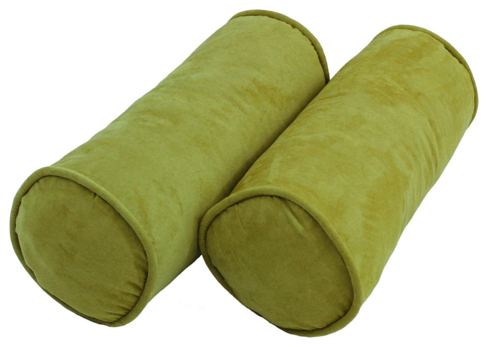 20"X8" Double-Corded Solid Microsuede Bolster Pillows, Set of 2, Mojito Lime