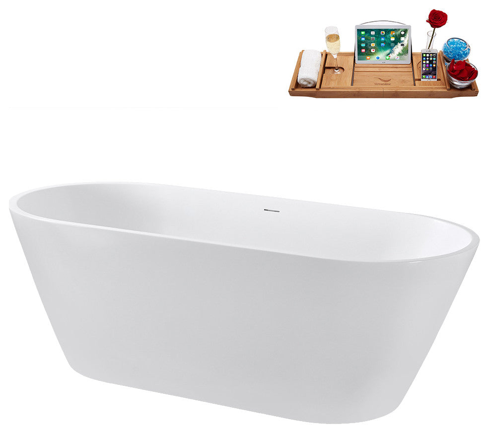 67" Streamline G-51-226-CH Freestanding Bathtub, Tray, Drain, Polished Chrome