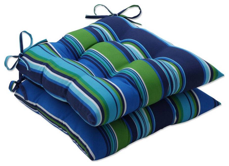 Sea Island Blue Wrought Iron Seat Cushion, Set of 2