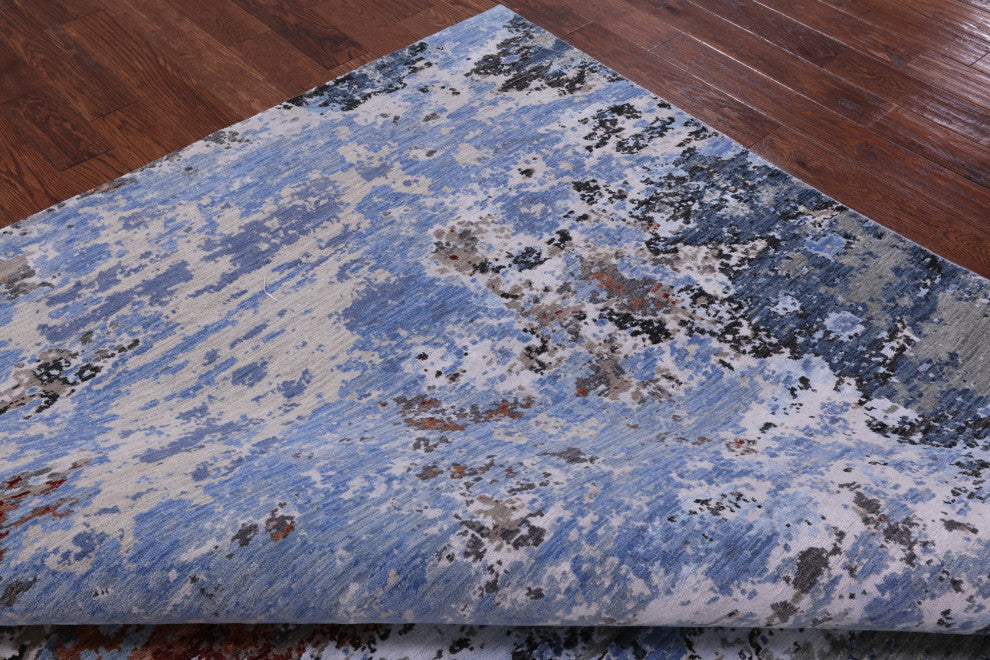 8' 0" X 10' 2" Hand Knotted Abstract Wool and Silk Rug Q8883