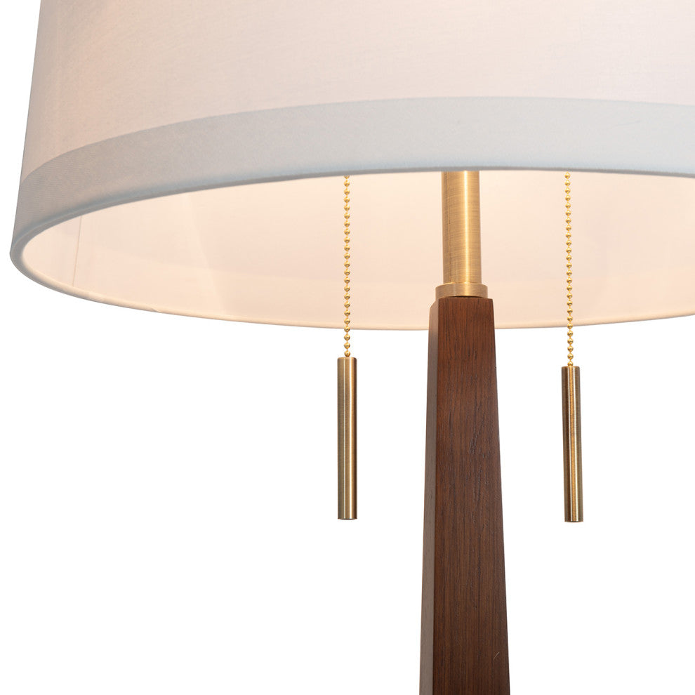 Taper Floor Lamp Dark Walnut Wood Finish, Weather Brass, White Shade, Dimmer