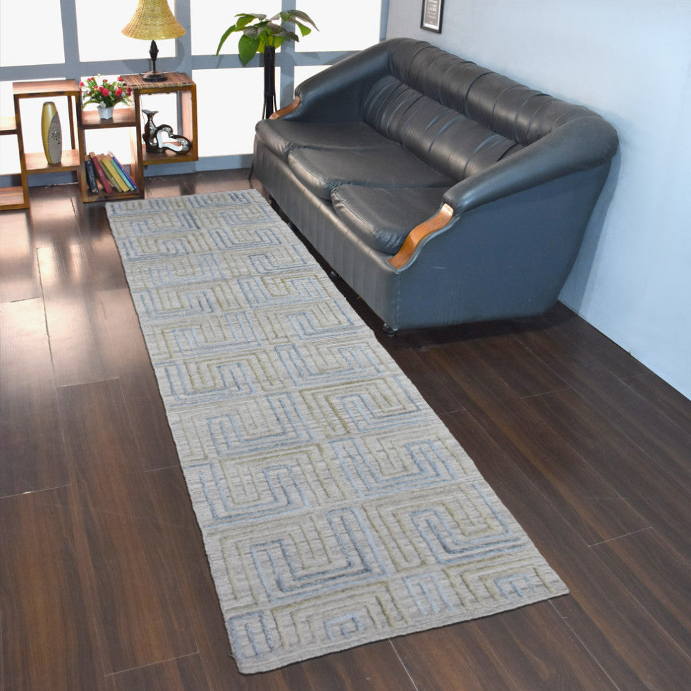 HAND WOVEN FLAT WEAVE KILIM POLYESTER RUGS -Rectangle,Ivory Multicolor,Geometric, [Runner] 2'6''x10'
