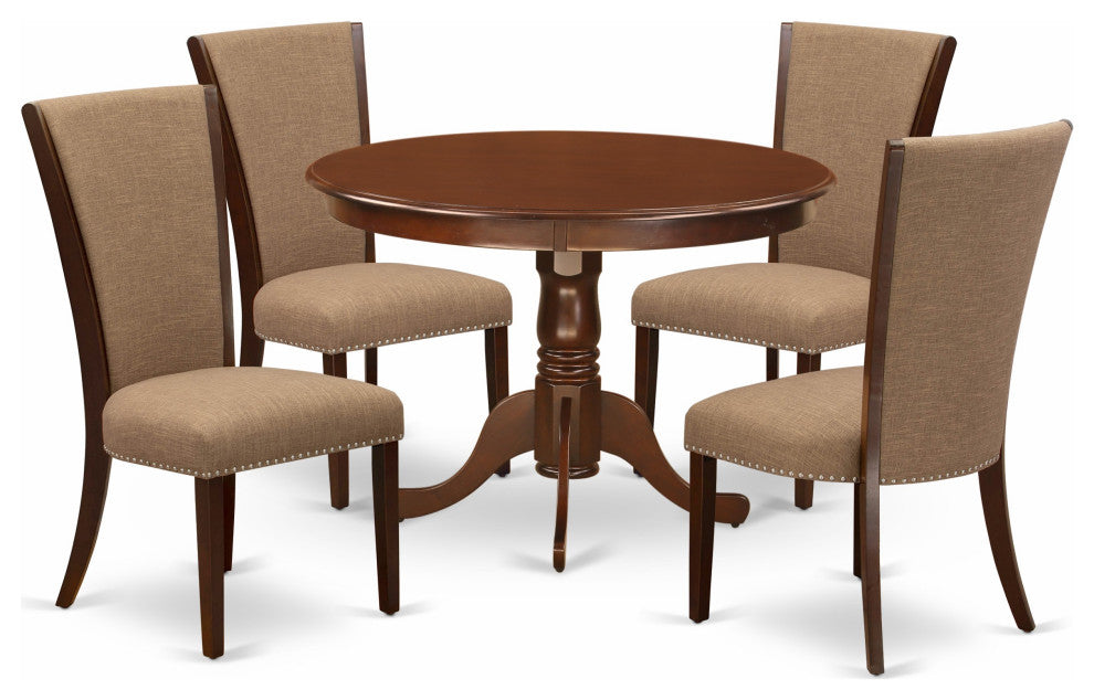 A Dining Set Of 4 Chairs Using Light Sable Color, 42"Round Table, Mahogany