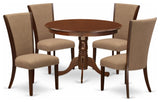A Dining Set Of 4 Chairs Using Light Sable Color, 42"Round Table, Mahogany
