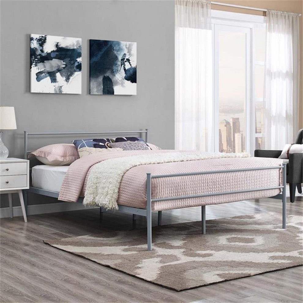 Modway Alina Powder Coated Sturdy Steel Queen Platform Bed Frame in Gray