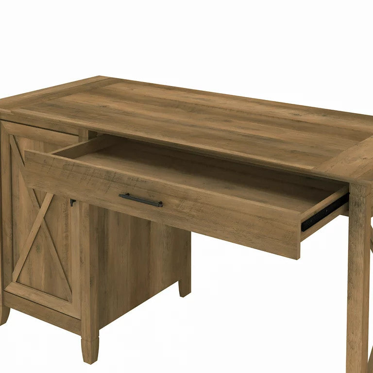 Farmhouse Desk, Large Drawer & X-Shaped Accented Door, Reclaimed Pine